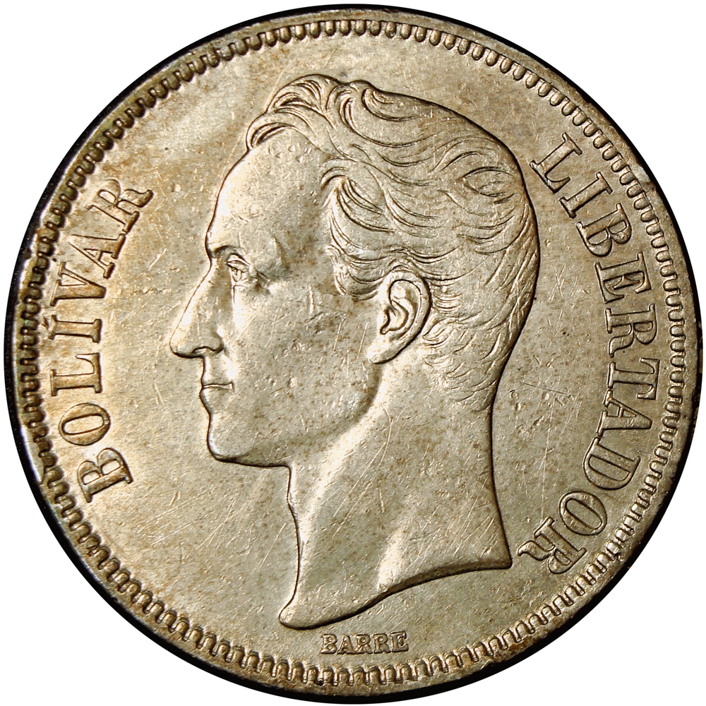 Moneda de Plata 5 Bolívares 1924 Alineado - Fuerte  - Numisfila