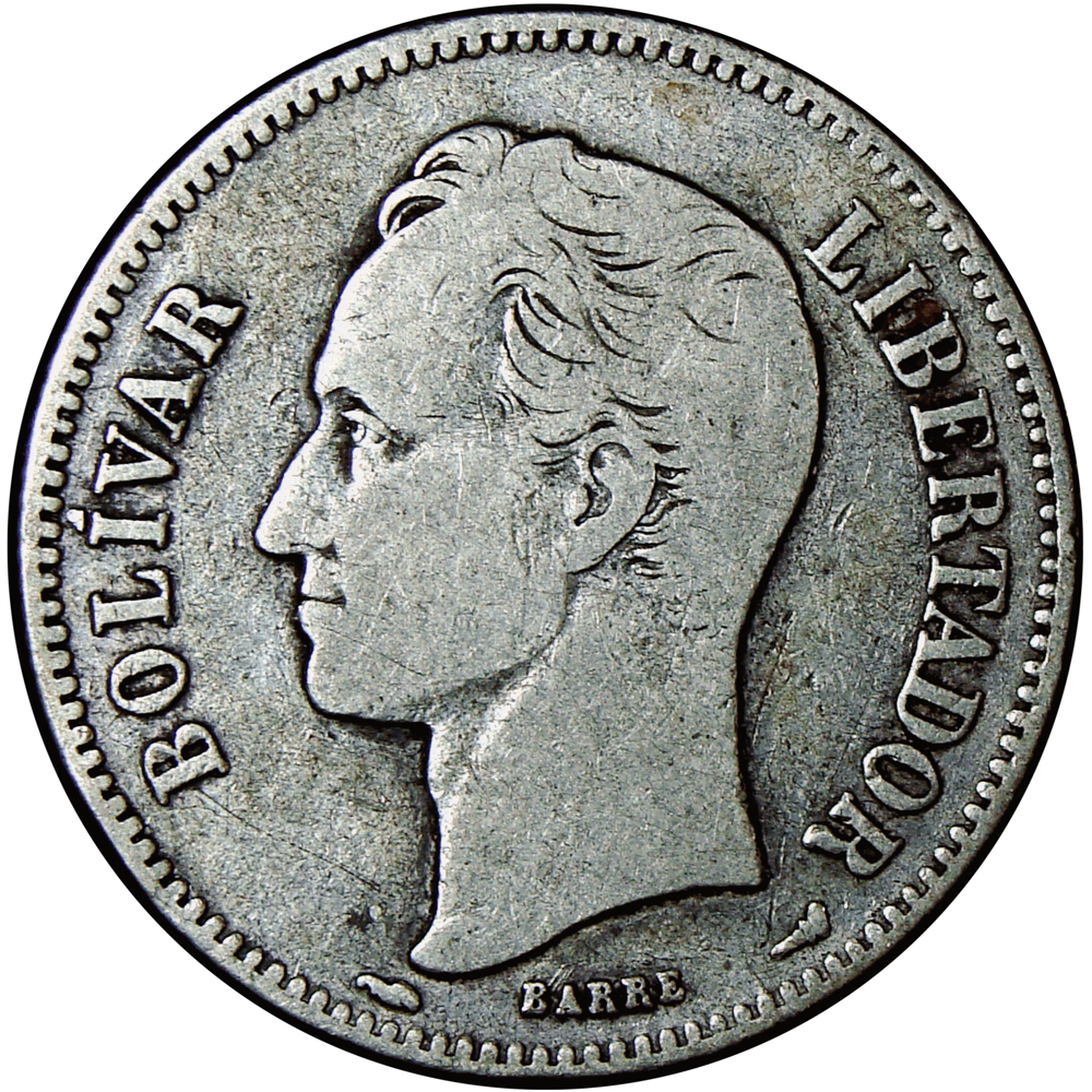 Moneda de Plata 2 Bolívares 1912 Fecha Angosta  - Numisfila