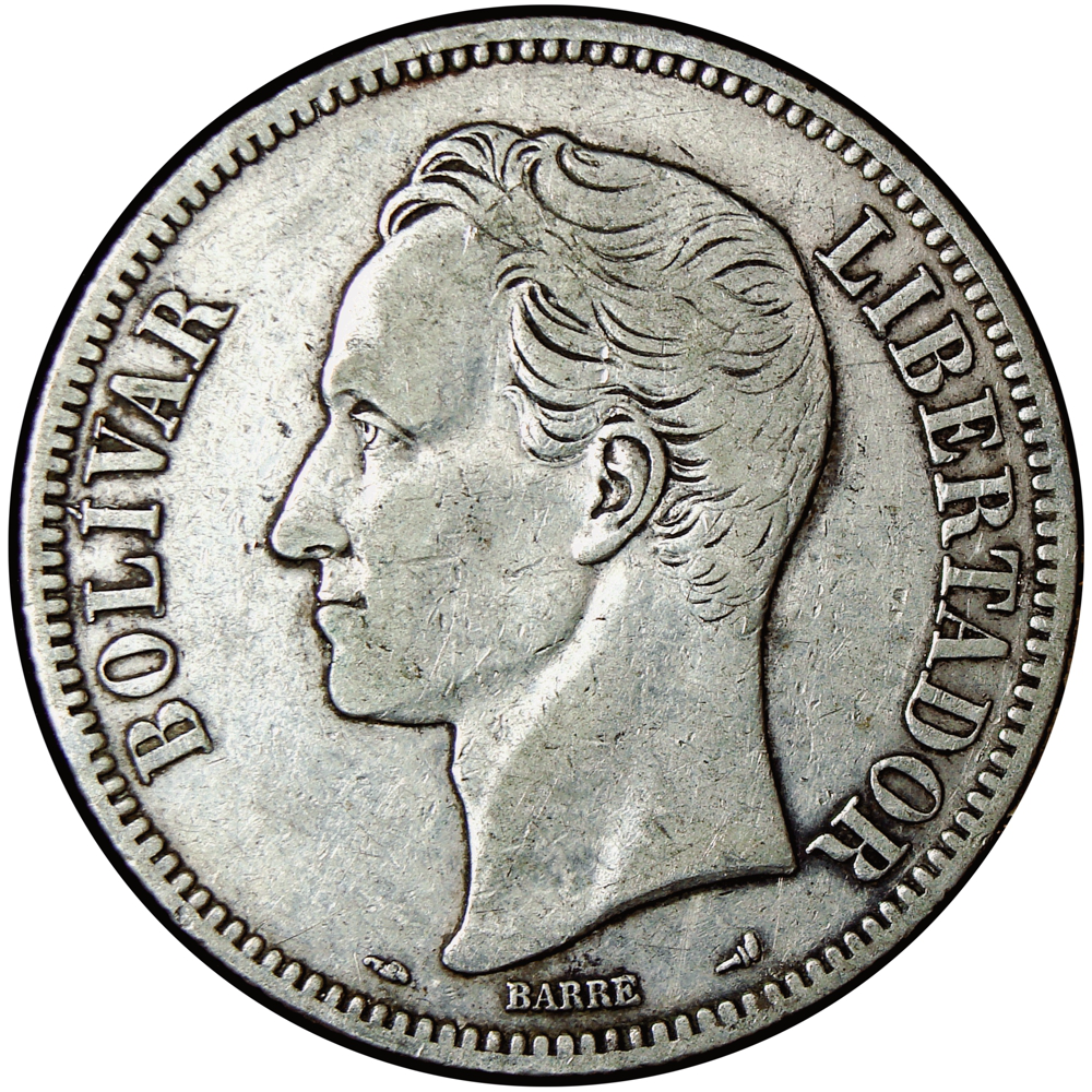 Moneda de Plata 5 Bolívares - Difícil Fuerte 1904   - Numisfila