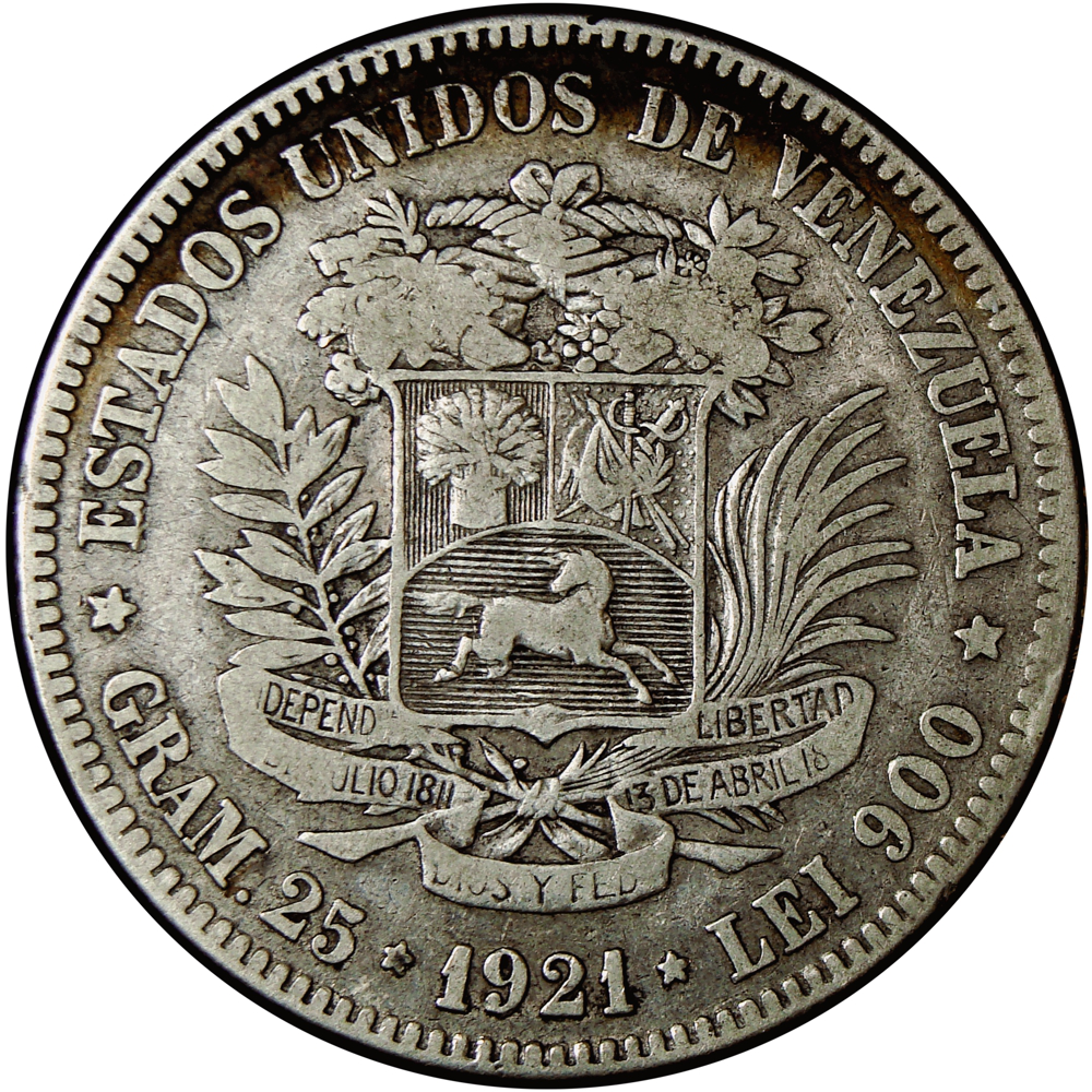 Marca de la Bruja en Moneda 5 Bolívares 1921  - Numisfila