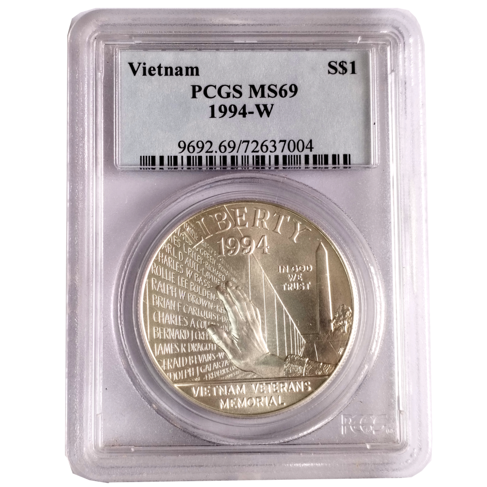EE. UU. Moneda de Plata Dollar 1994 W Veteranos de Vietnam PCGS MS 69 - Numisfila