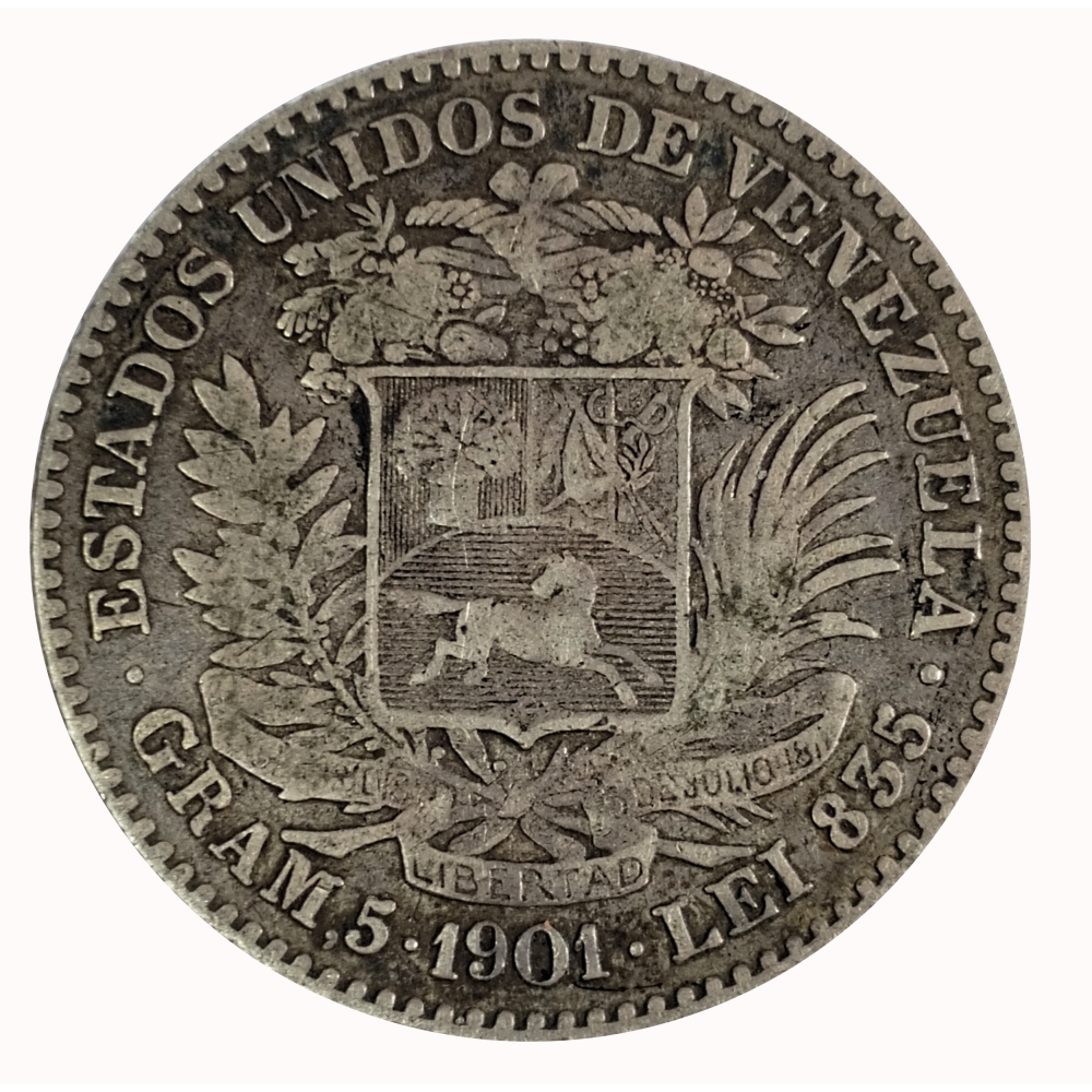 Moneda de Plata Escaso Bolívar 1901 - Numisfila