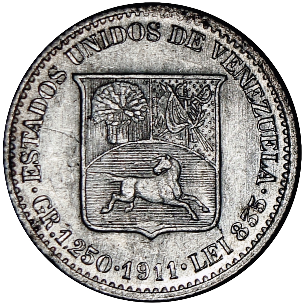 Medio Moneda de Plata 25 Céntimos 1911 Variante 9 Alto - ¼ de Bolívar - Numisfila