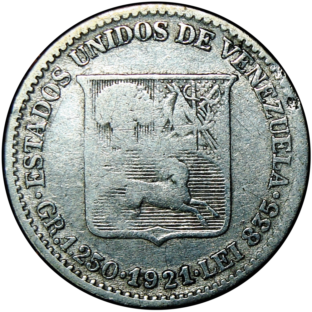 Moneda 25 Céntimos 1921 Variante 2 Bajo y 2do 1 Alto - Medio de Plata - Numisfila