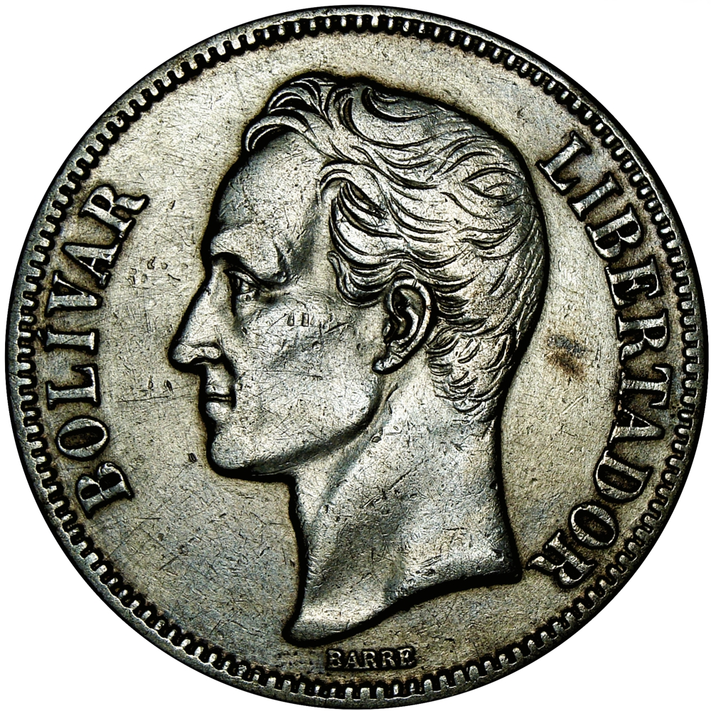 Fuerte Moneda de Plata 5 Bolívares 1926 Fecha Ancha 2 Alto  - Numisfila
