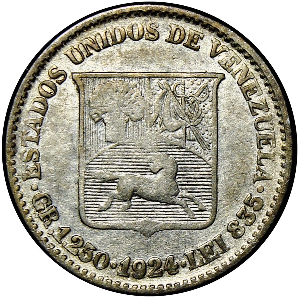 Moneda de Plata 25 Céntimos 1924 - ¼ Bolívar - Numisfila