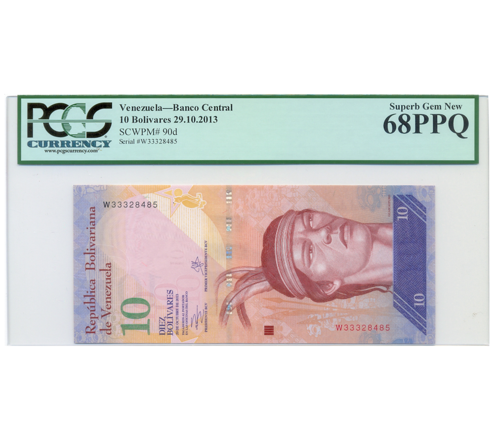 Billete 10 Bolívares Octubre 2013 W8 Registrado PCGS 68 PPQ - Numisfila