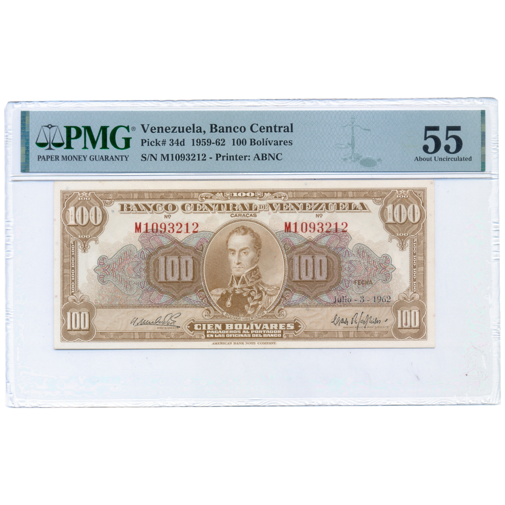 Billete 100 Bolívares 1962 M7 Serial M1093212 PMG AU55 - Numisfila