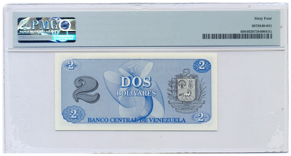 Billete 2 Bolívares - Tinoquito 1989 AM8 Serial AM0230252 PMG 64  - Numisfila