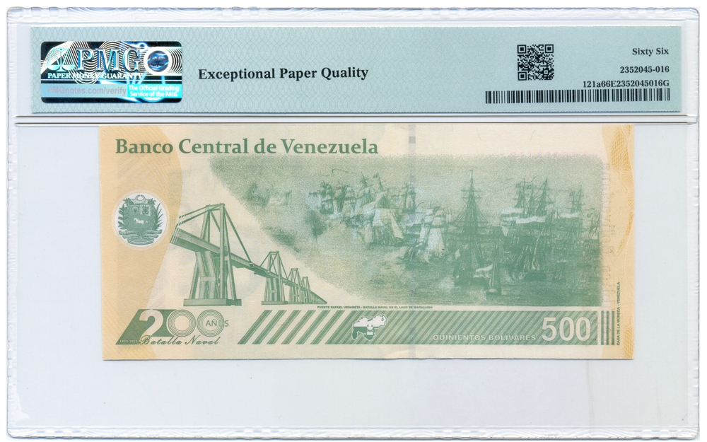 Billete 500 Bolívares 2023 A8 Serial A08279119 PMG 66  - Numisfila