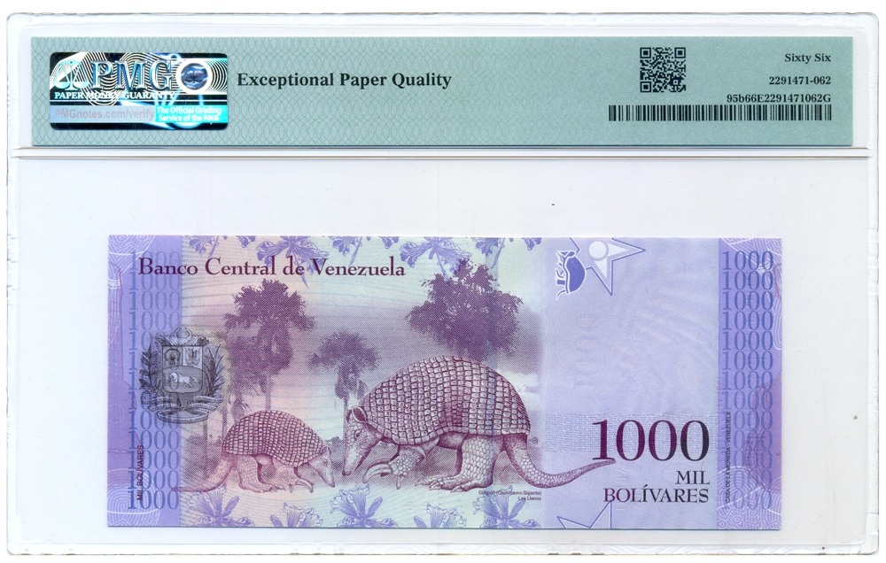 Billete 1000 Bolívares 2017 Q8 Serial Q74153865  PMG 66  - Numisfila