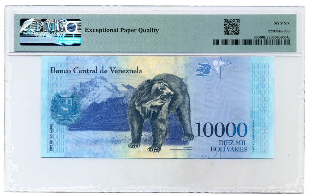Escaso Billete Reposición 10.000 Bolívares 2017 Z8 Serial Z01482518 PMG66  - Numisfila