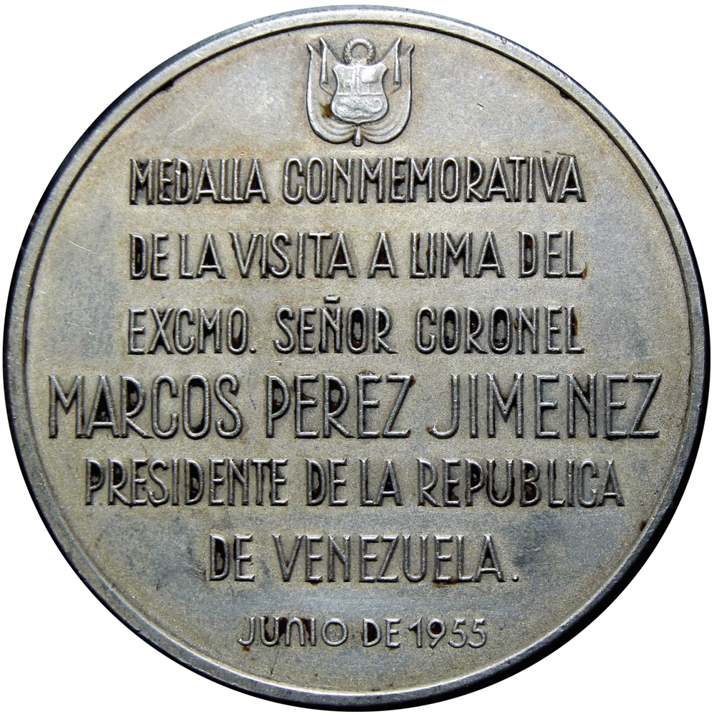 Perú Medalla Marcos Pérez Jiménez y Manuel A. Odria 1955  - Numisfila