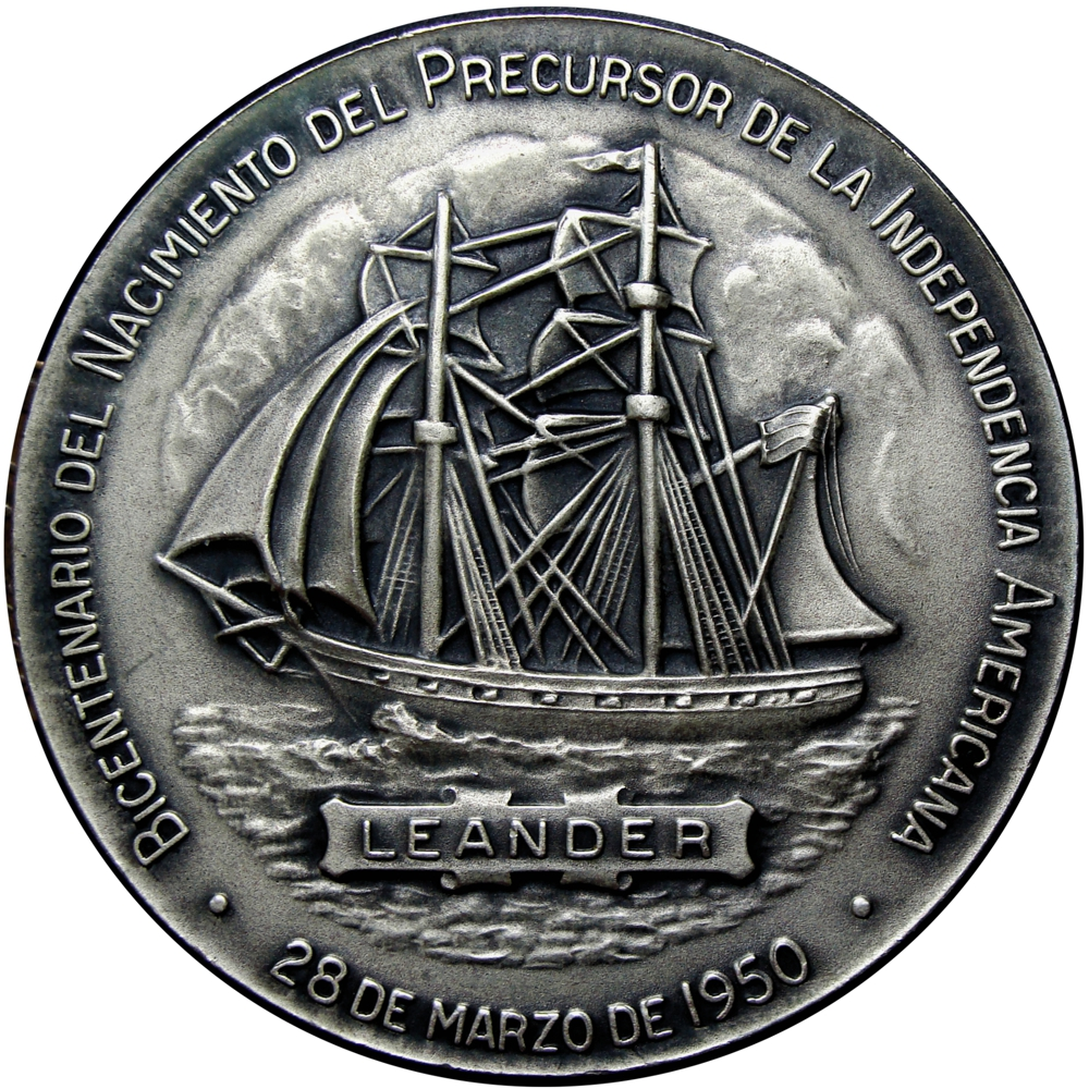 Escasa Medalla de Plata Francisco de Miranda 1950 Leander - 50 mm  - Numisfila