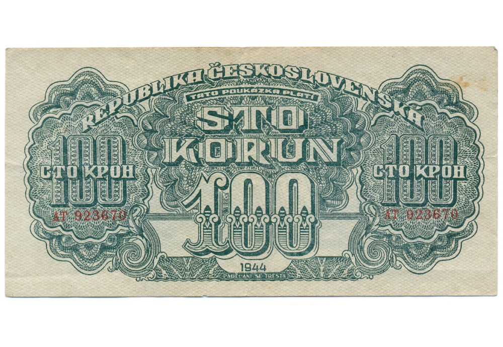 Billete Checoslovaquia 100 Korun 1944 Tercera Republica  - Numisfila