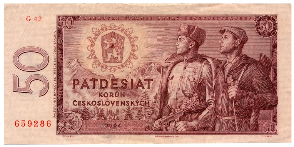 Billete Checoslovaquia 50 Korun 1964 Soldado y Partisano - Numisfila