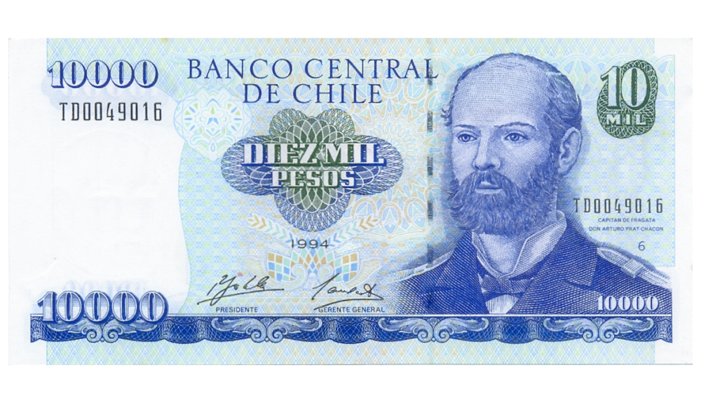 Billete Chile 10.000 Pesos 1994 Agustín Arturo Prat Chacón  - Numisfila