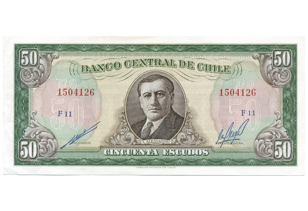 Billete Chile 50 Escudos 1962 Arturo Alessandrini - Numisfila