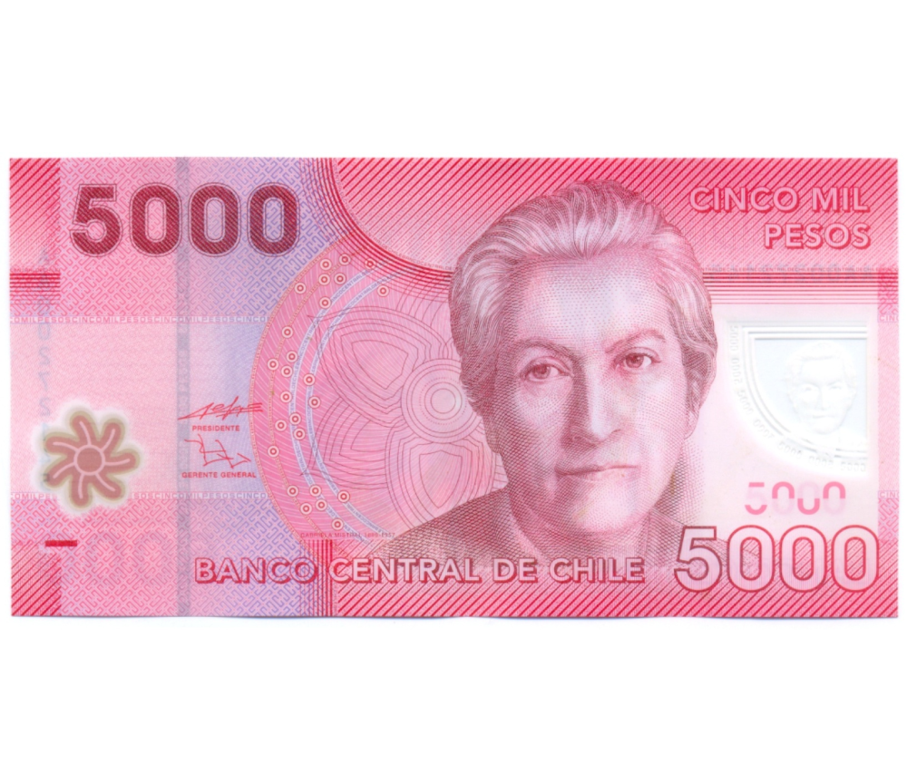 Billete Polímero Chile 5000 Pesos 2009 Gabriela Mistral  - Numisfila