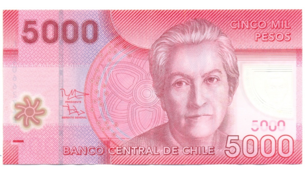 Billete Polímero Chile 5000 Pesos 2014 Gabriela Mistral  - Numisfila