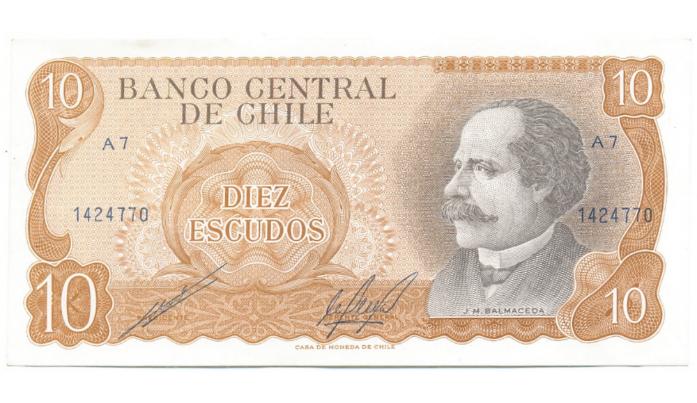 Billete Chile 10 Escudos 1970 J.M. Balmaceda  - Numisfila