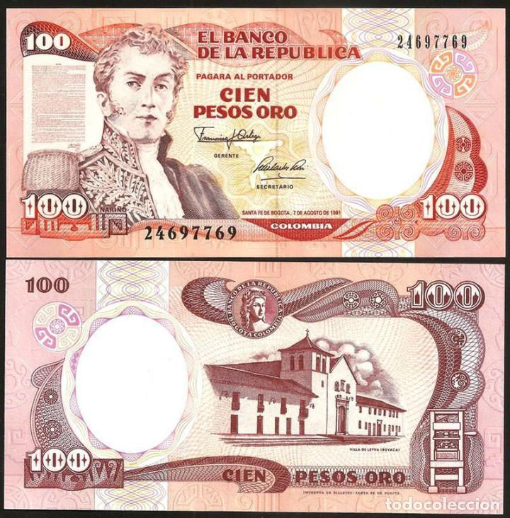 Billete Colombia 100 Pesos Oro de 1991  - Numisfila