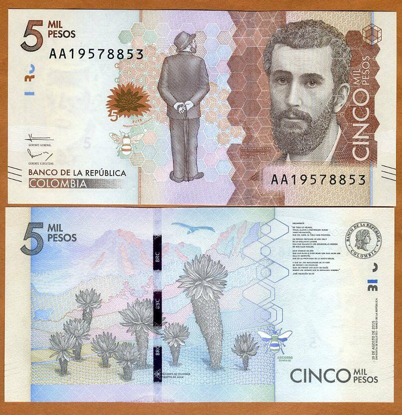 Billete Colombia 5.000 Pesos 2015-2016  - Numisfila