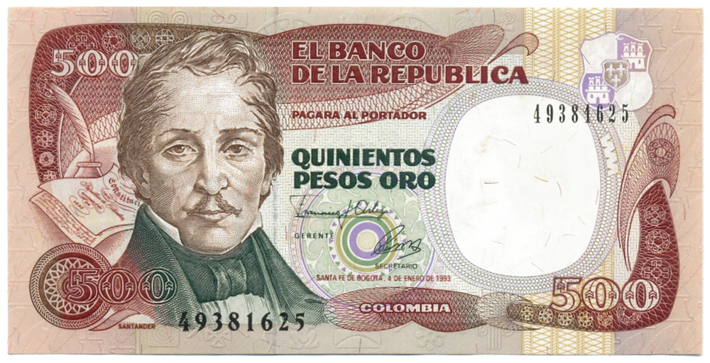 Billete Colombia 500 Pesos Oro 1993  - Numisfila