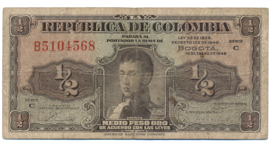 Billete Colombia ½ Peso Oro de 1948  - Numisfila