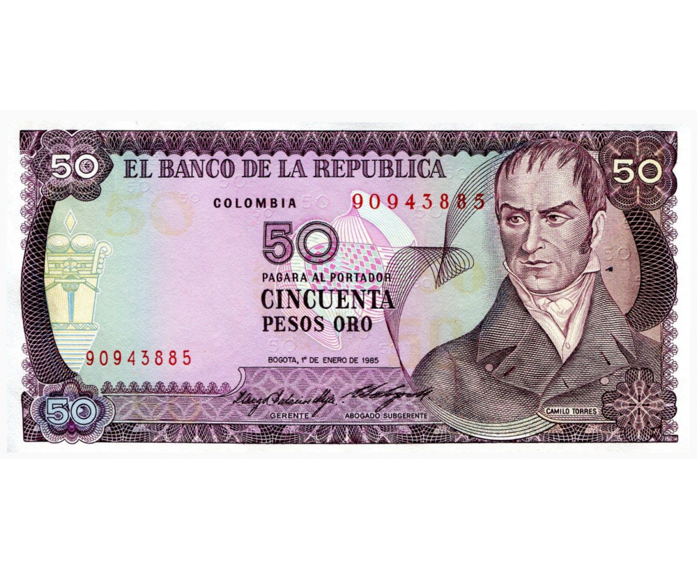 Billete Colombia 50 Pesos Oro 1985 Camilo Torres  - Numisfila