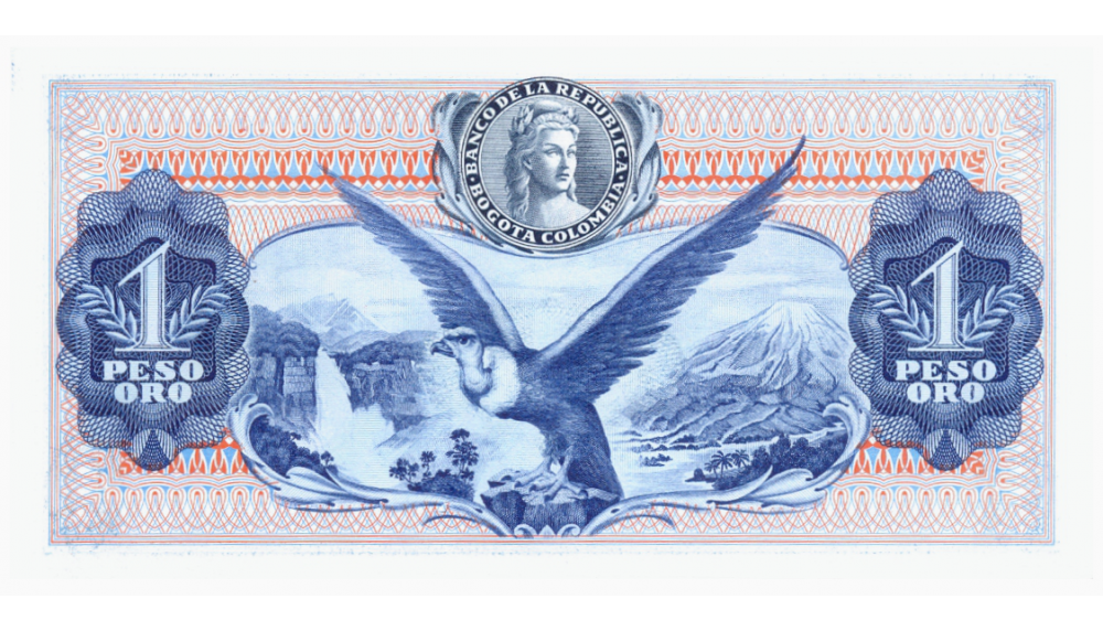 Billete Colombia 1 Pesos Oro 1970 Bolívar y Santander   - Numisfila