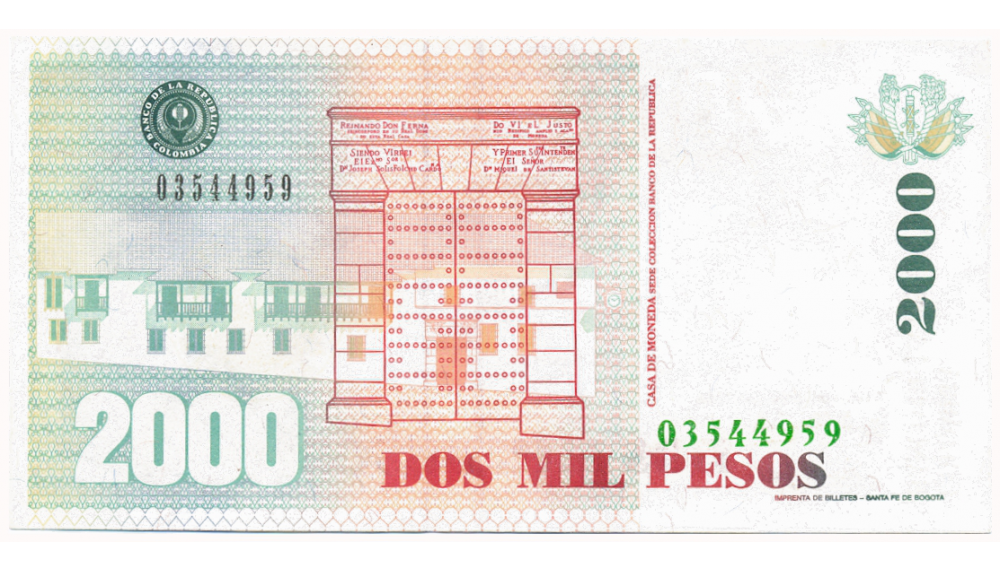 Billete Colombia 2000 Pesos 1998   - Numisfila