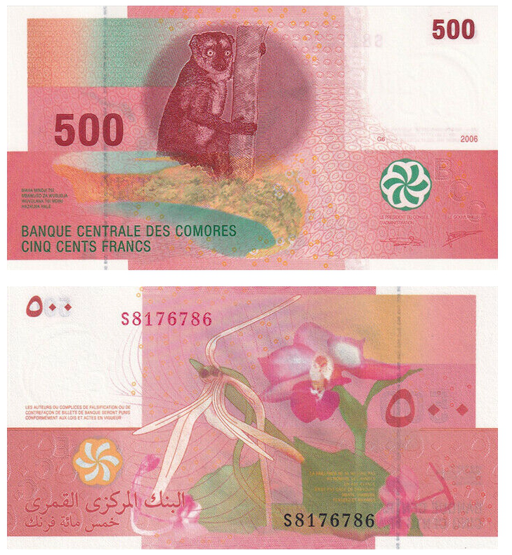 Billete Híbrido Comoros 500 Francos 2006  - Numisfila