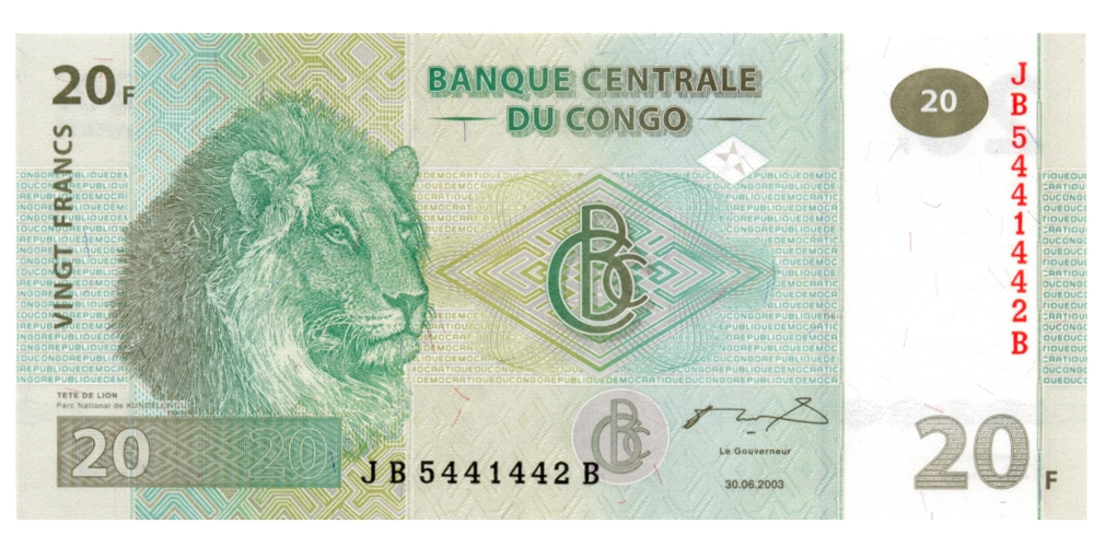 Billete República Democrática del Congo 20 Francs 2003  - Numisfila