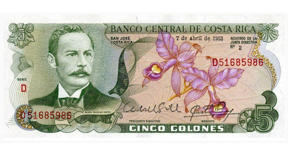 Billete Costa Rica 5 Colones 1983 Rafael Castro  - Numisfila