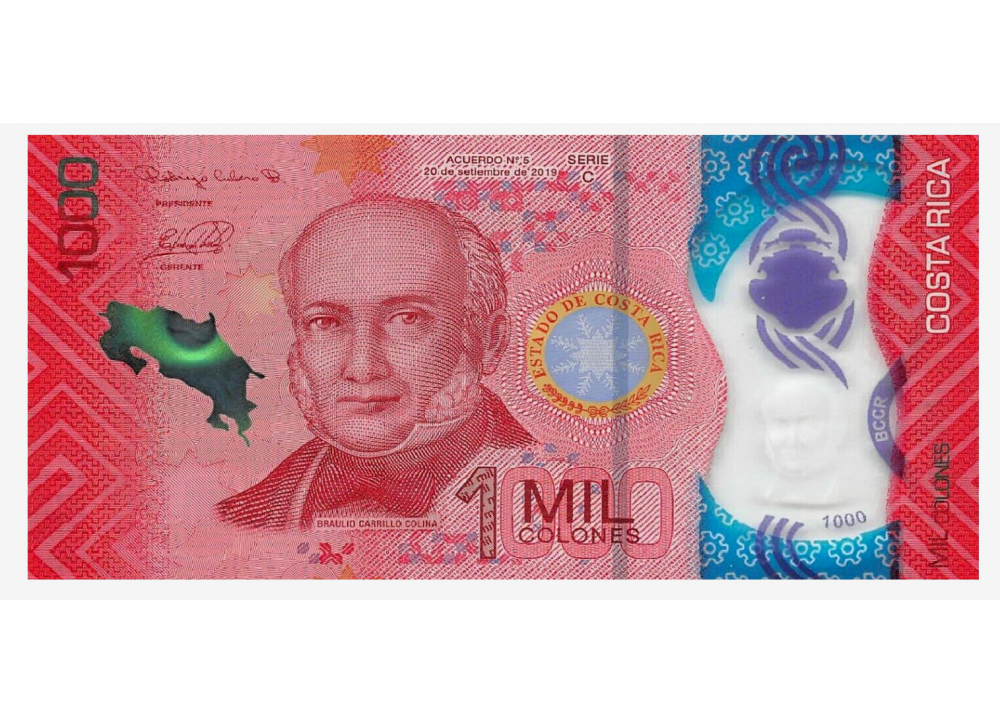 Billete Plástico Costa Rica 1000 Colones 2019-21 Braulio Carrillo Colina   - Numisfila