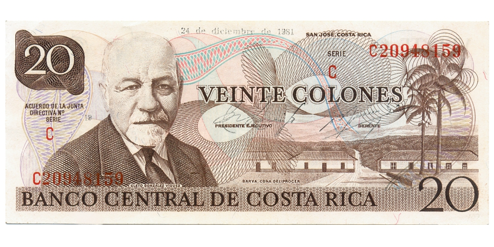 Billete Costa Rica 20 Colones 1981  - Numisfila