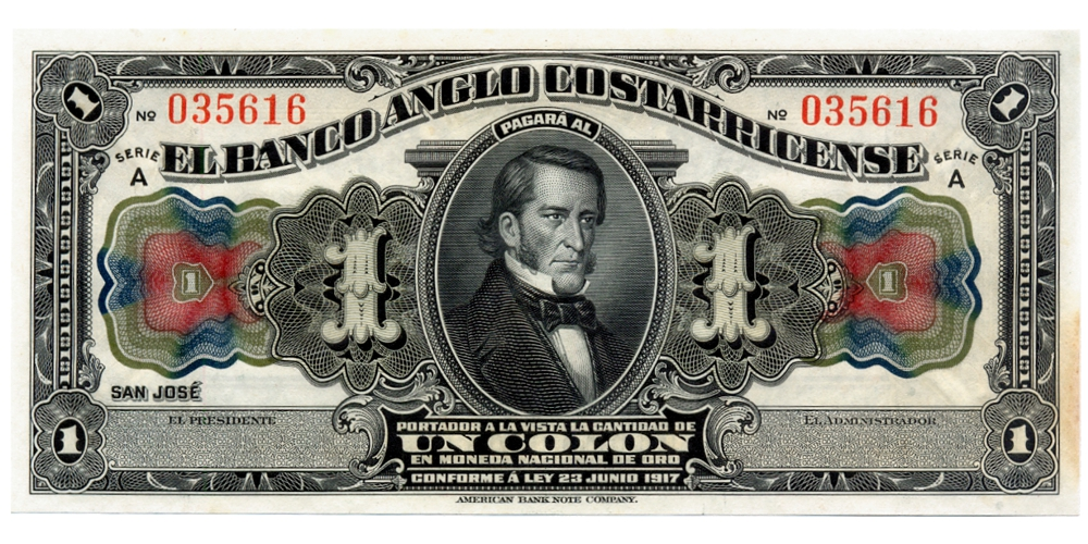 Billete Costa Rica Un Colón 1917 Gallegos y Alvarado Remainder - Numisfila