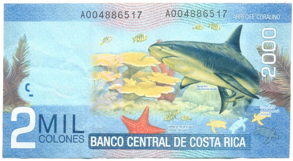 Billete Costa Rica 2000 Colones 2009 Tiburon Toro - Numisfila