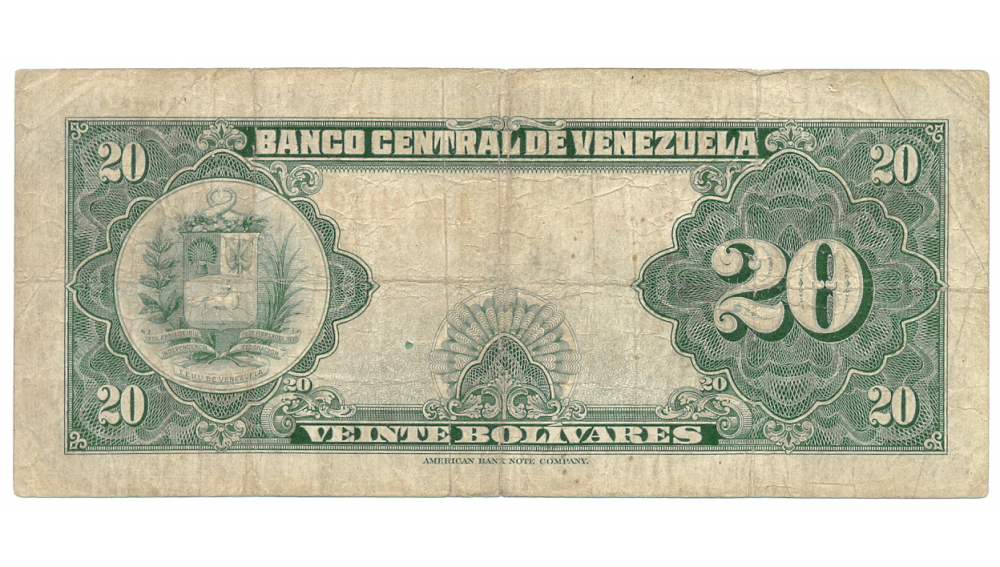 Billete 20 Bolivares Agosto 1943 Serial  A1848176  - Numisfila