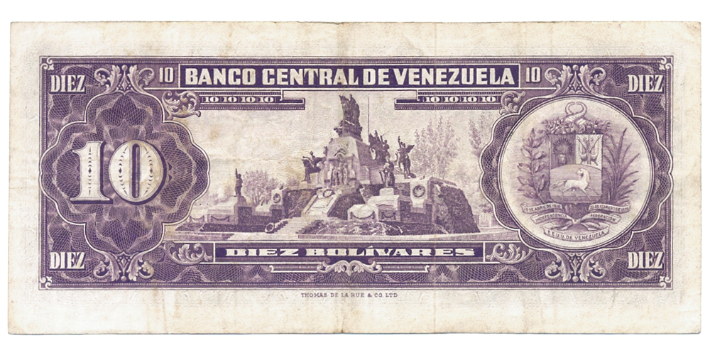 Escaso Billete Orejón 10 Bolívares 1952 F7 Serial F1746763  - Numisfila