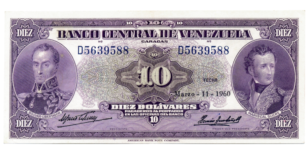 Billete 10 Bolivares 1960 D7 Serial D5639588  - Numisfila