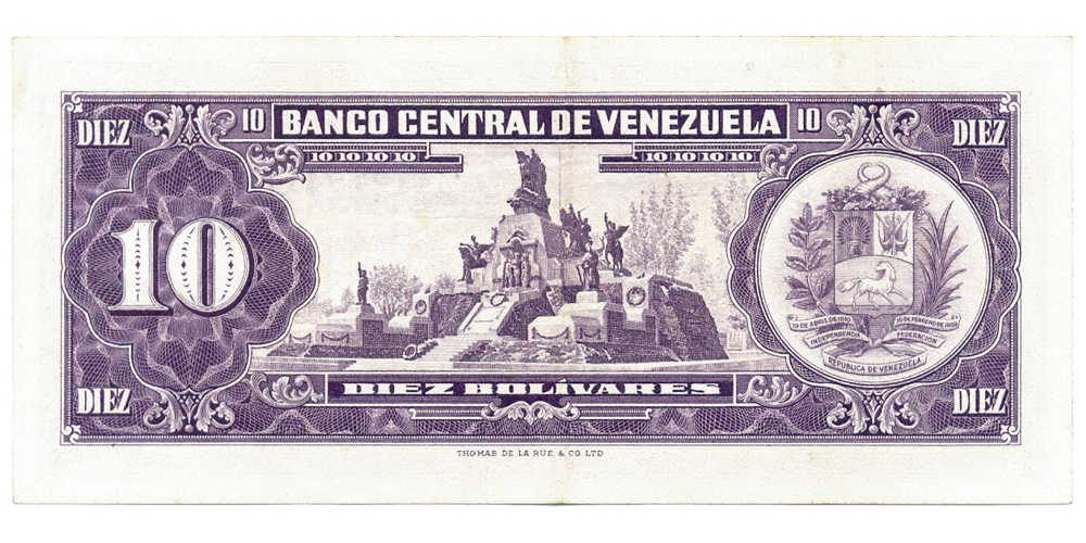 Billete 10 Bolívares 1961 J7 Serial J4121941 Cara Volteada  - Numisfila