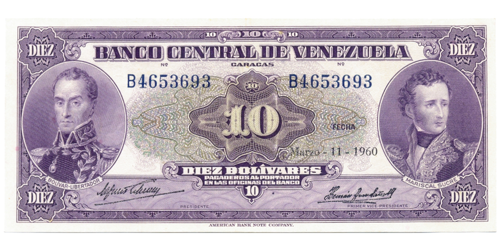 Billete 10 Bolivares 1960 B7 Serial B4653693  - Numisfila