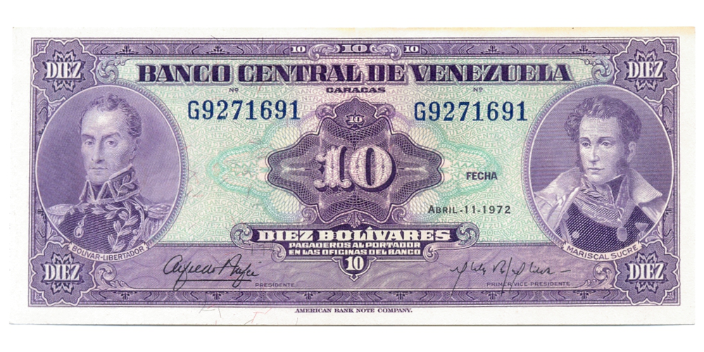 Billete 10 Bolivares 1972 Buen G7 Serial G9271691  - Numisfila