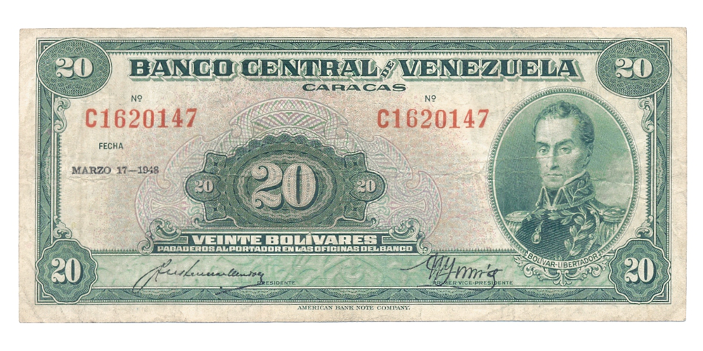 Billete 20 Bolivares Marzo 1948 Serial C1620147 - Numisfila