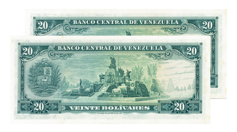 Pareja Billetes 20 Bs 1967 J7 Seriales J3452506 y J3452507  - Numisfila