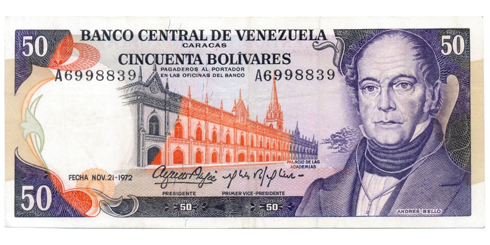 Billete 50 Bolívares 1972 A7 Serial A6998839 - Numisfila