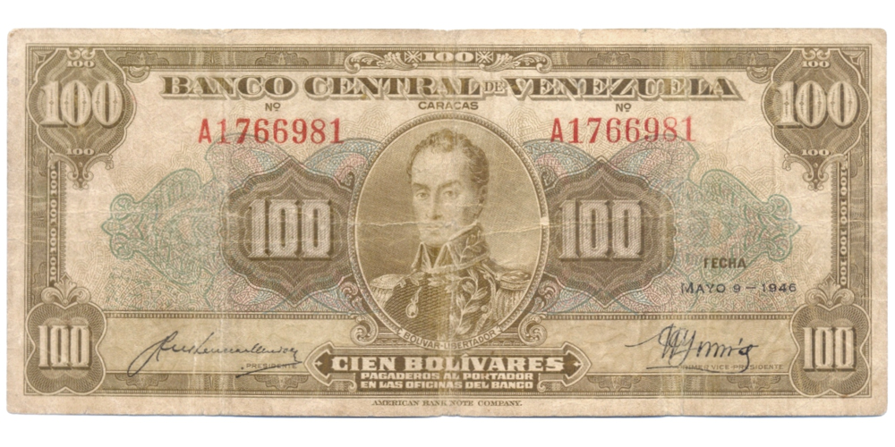Billete 100 Bolivares Mayo 1946 Serial A1766981  - Numisfila