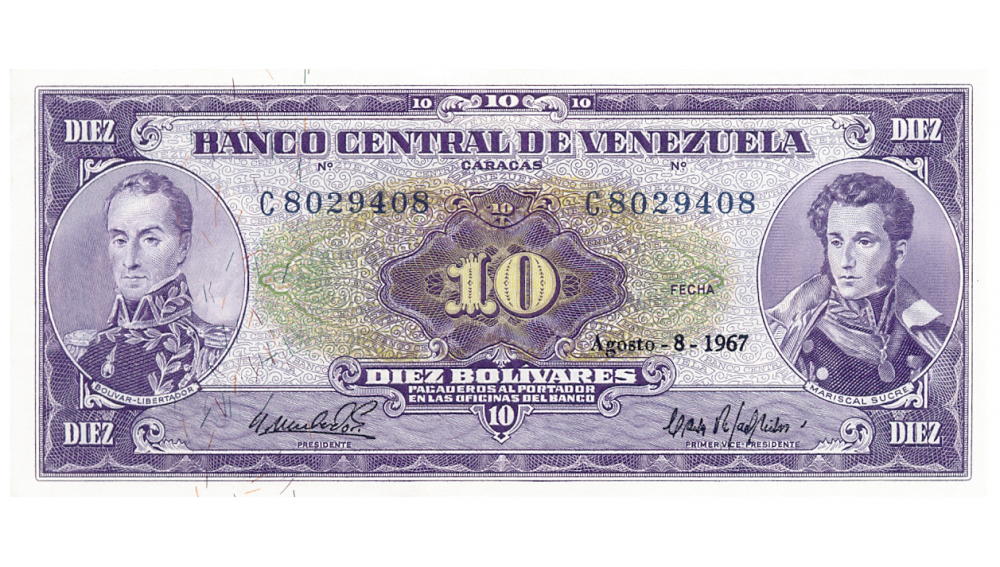 Bello Billete 10 Bolívares 1967 C7 Serial C8029408 - Numisfila